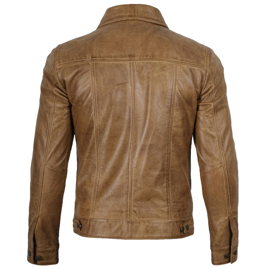 Bolvane Camel Wax Leather Trucker Jacket – Men's