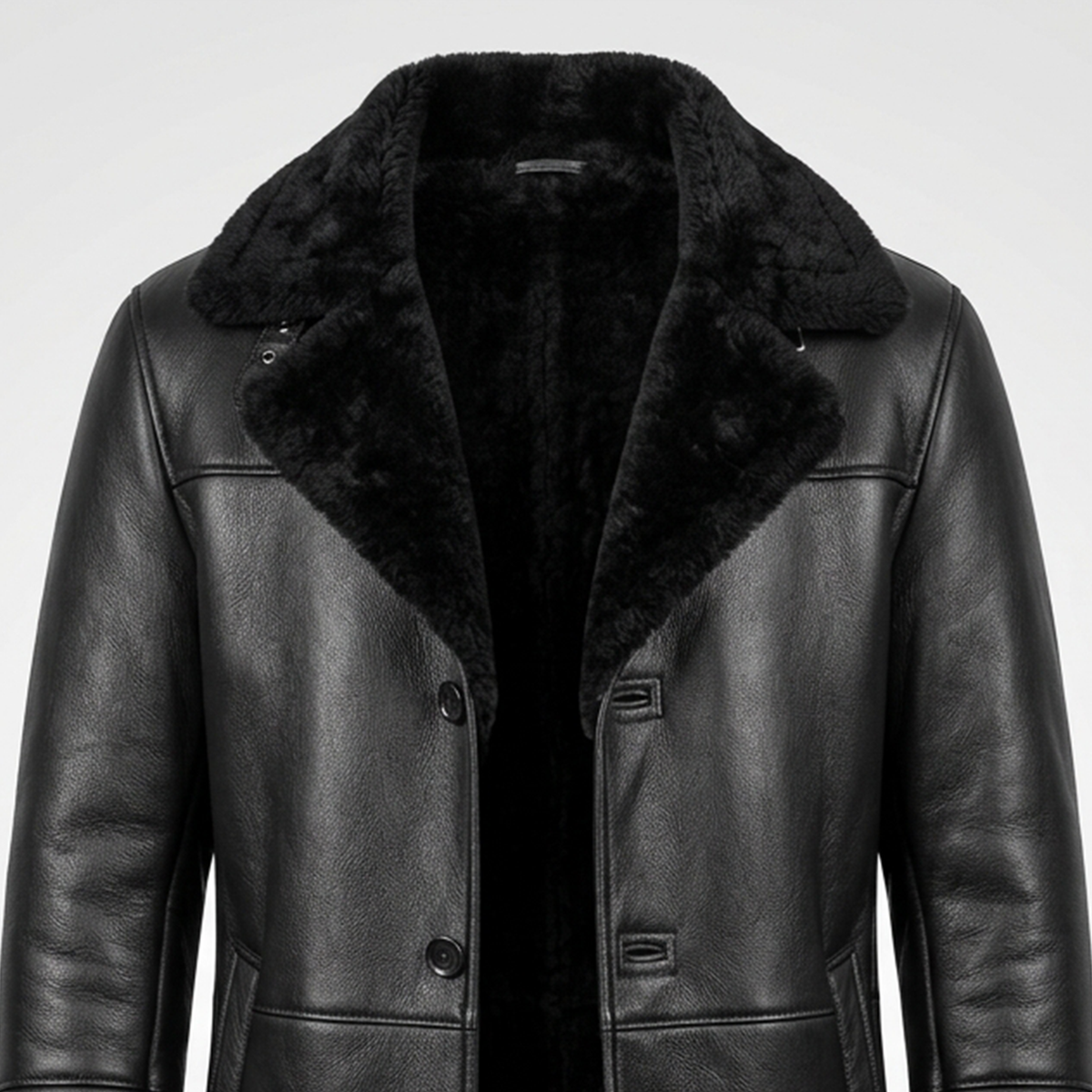 Men’s Black Lambskin Shearling Trench Coat