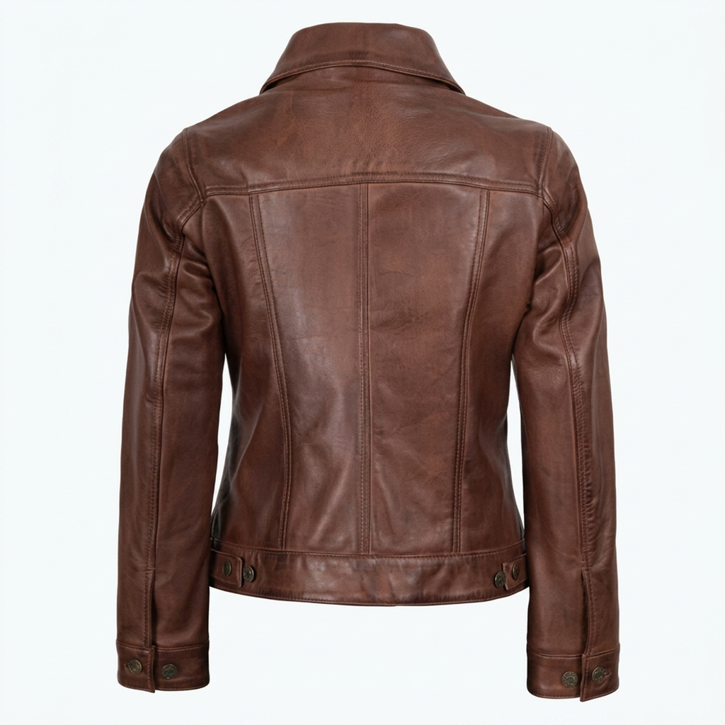 Women's Cognac Trucker Leather Jacket