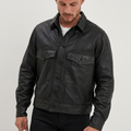 Men's Black Leather Shirt Jacket