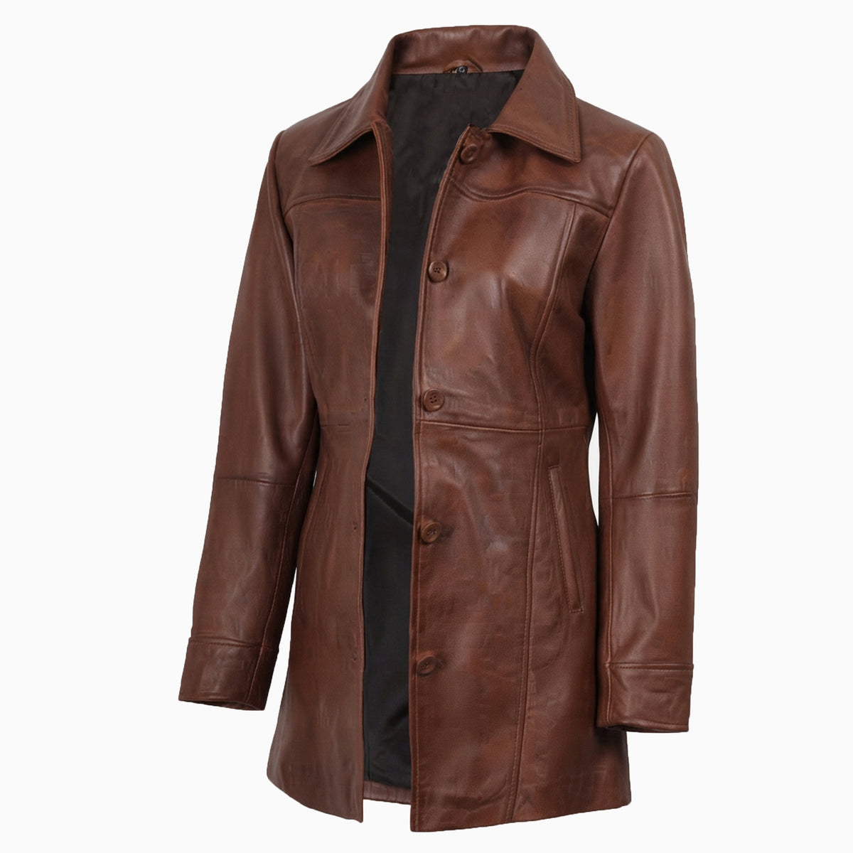Classic Women’s Leather Car Coat Cognac Wax