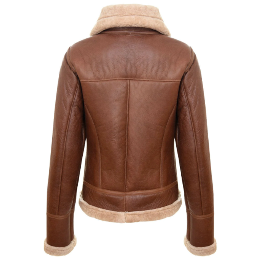 Women's Cognac Leather Shearling Aviator Jacket