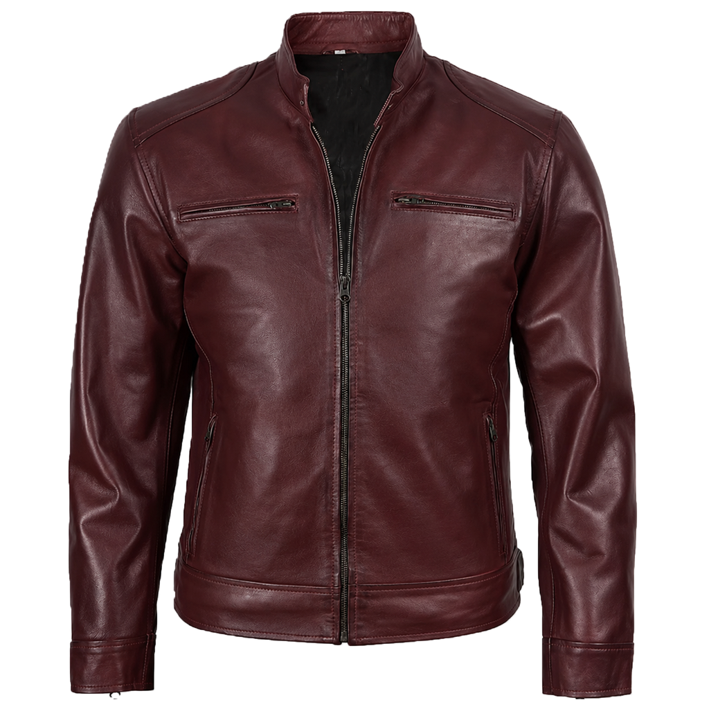 Bolvane Burgundy Café Racer Leather Jacket – Men's