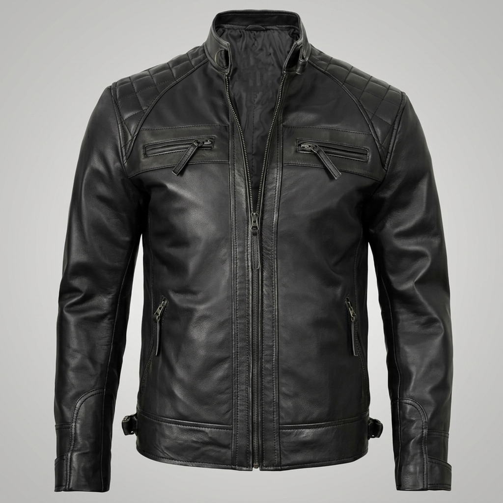 Men's Black Leather Cafe Racer Jacket