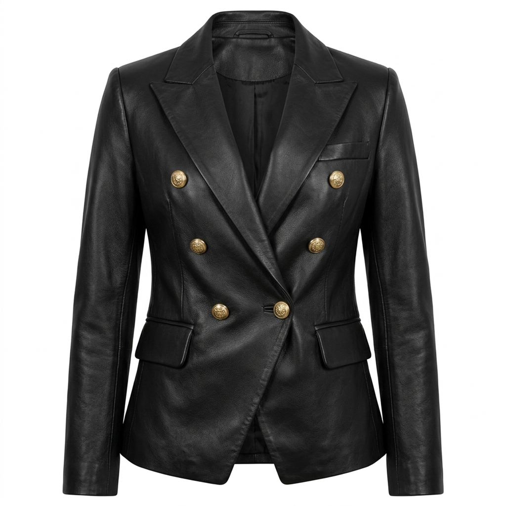 Noir Gold Double-Breasted Leather Blazer