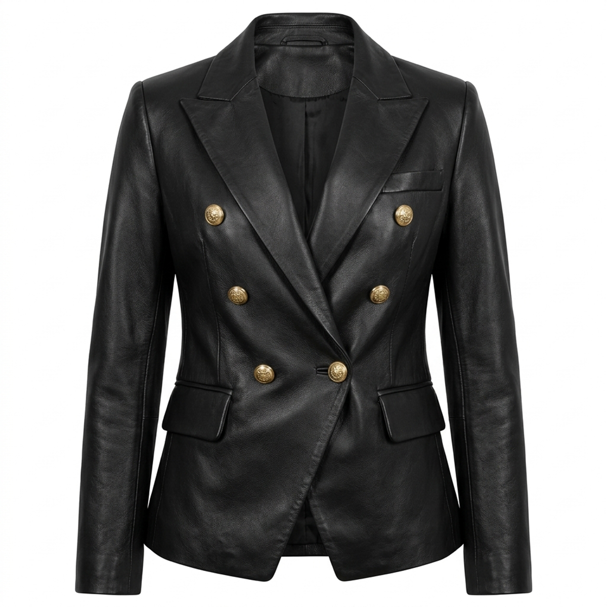 Noir Gold Double-Breasted Leather Blazer