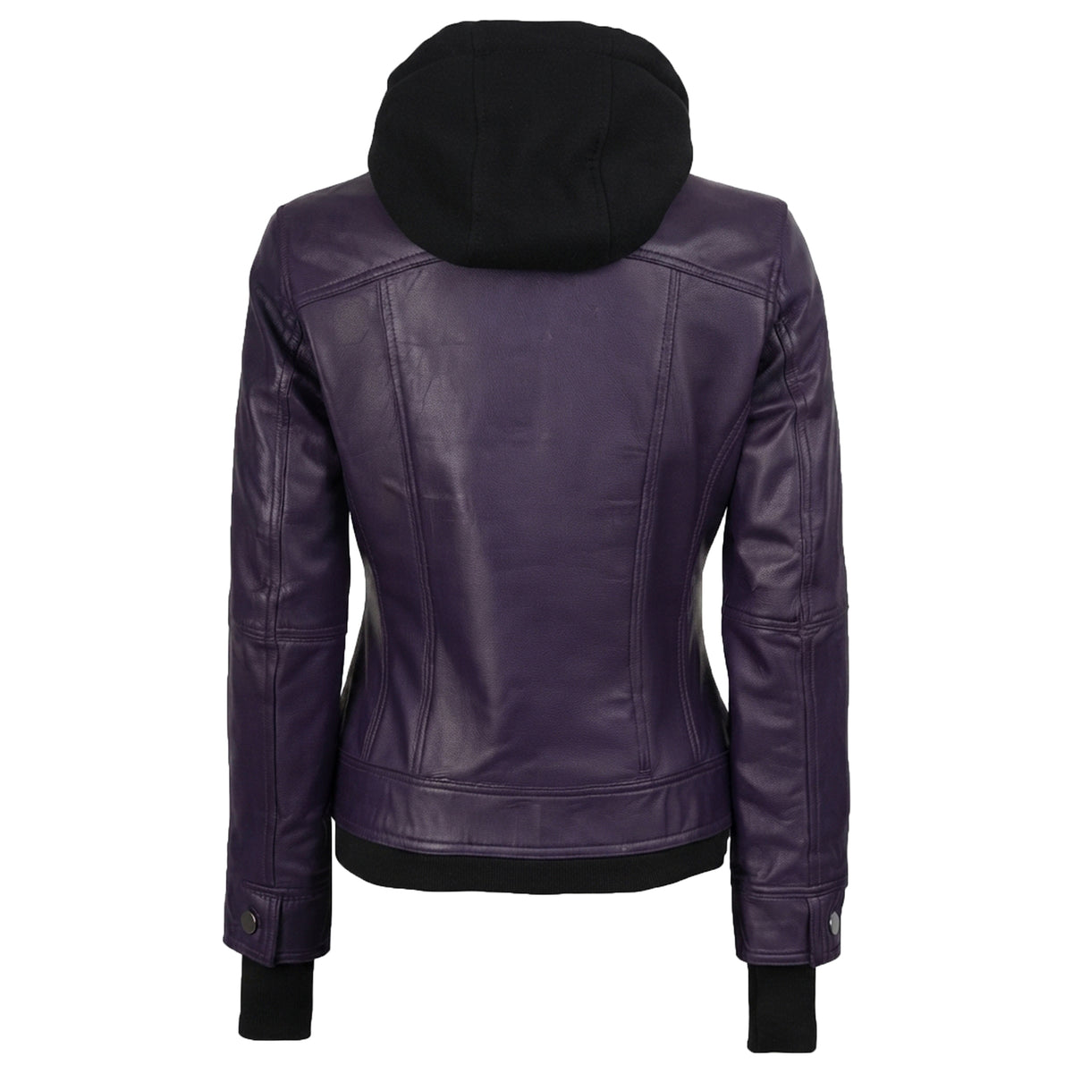 Women’s Purple Wax Leather Jacket – 2-in-1 Detachable Hood