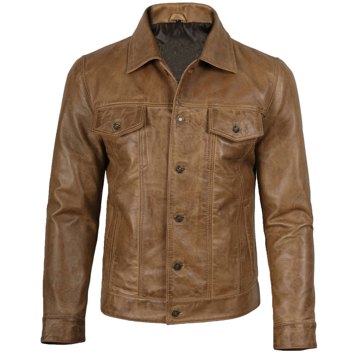 Bolvane Camel Wax Leather Trucker Jacket – Men's