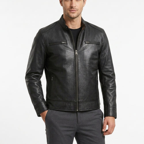 Bolvane Black Café Racer Leather Jacket – Men's