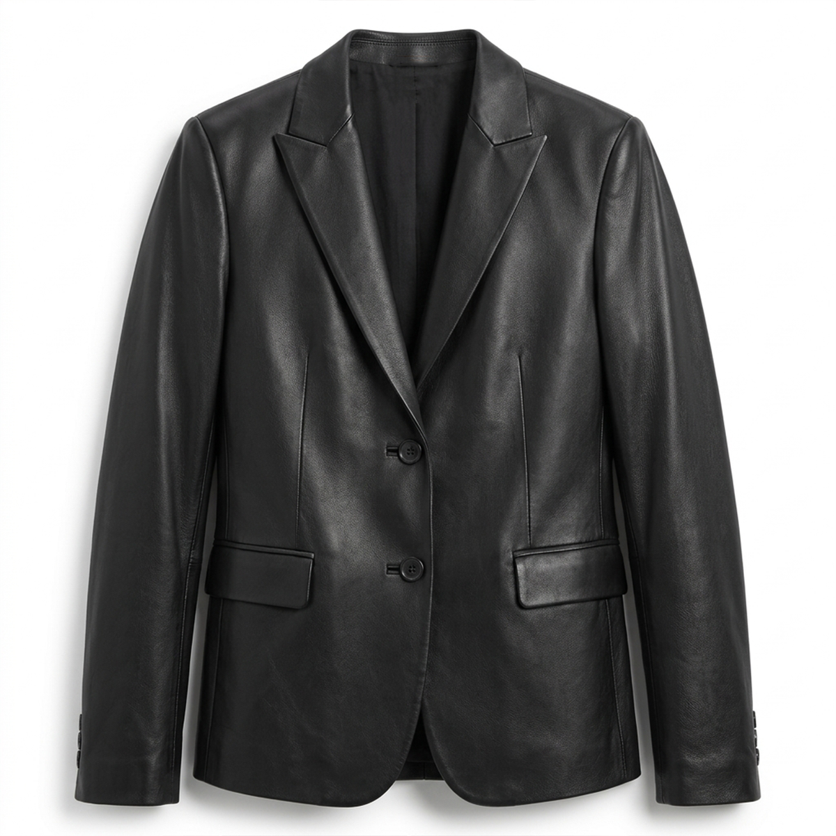 Women's Black Two-Button Leather Blazer