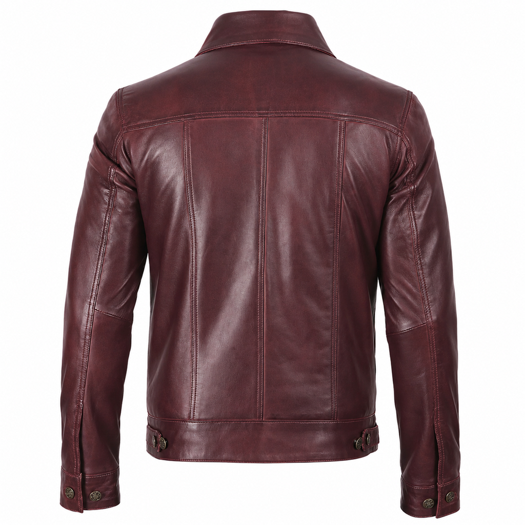 Bolvane Burgundy Leather Trucker Jacket – Men's
