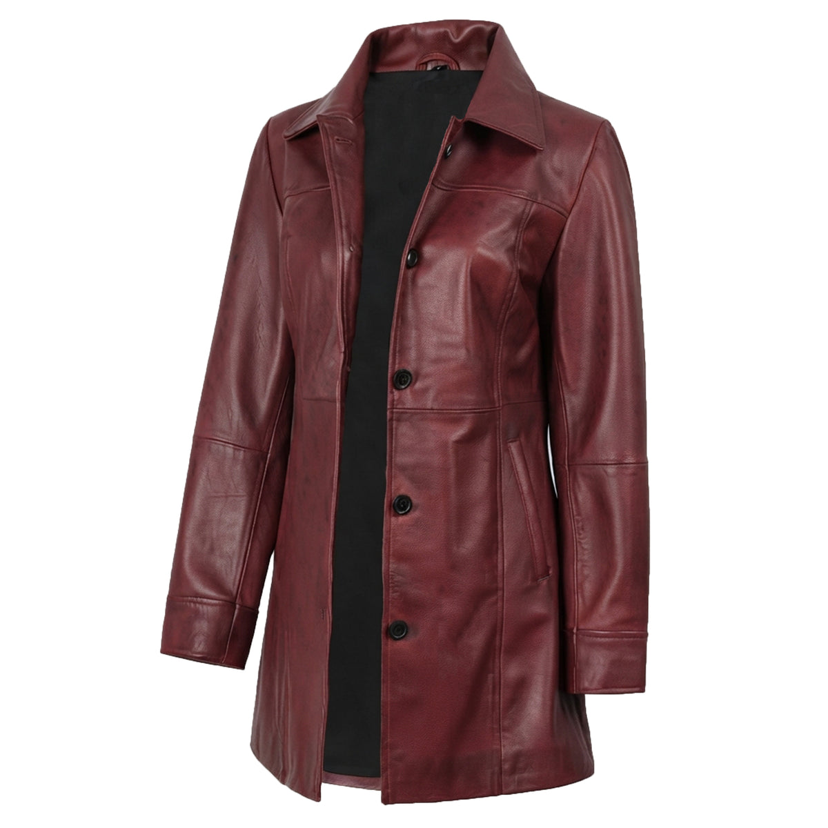 Classic Women’s Leather Car Coat Maroon Wax