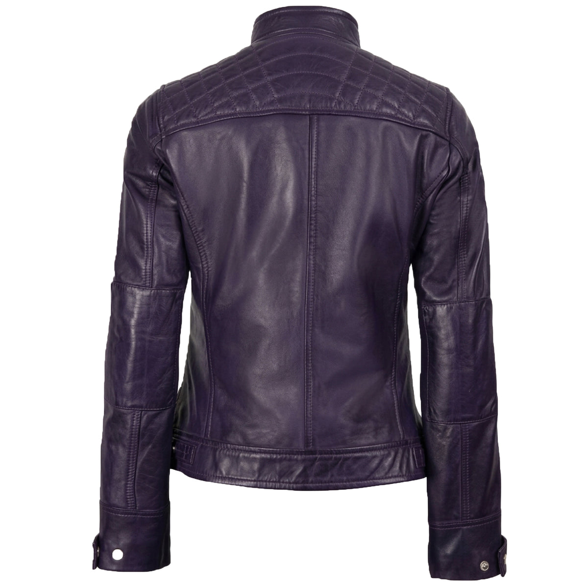 Women's Purple Wax Leather Cafe-Racer Jacket