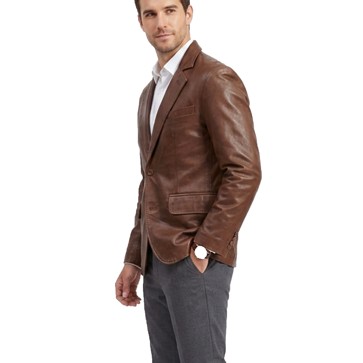Bolvane Cognac Waxed Leather Blazer – Men's