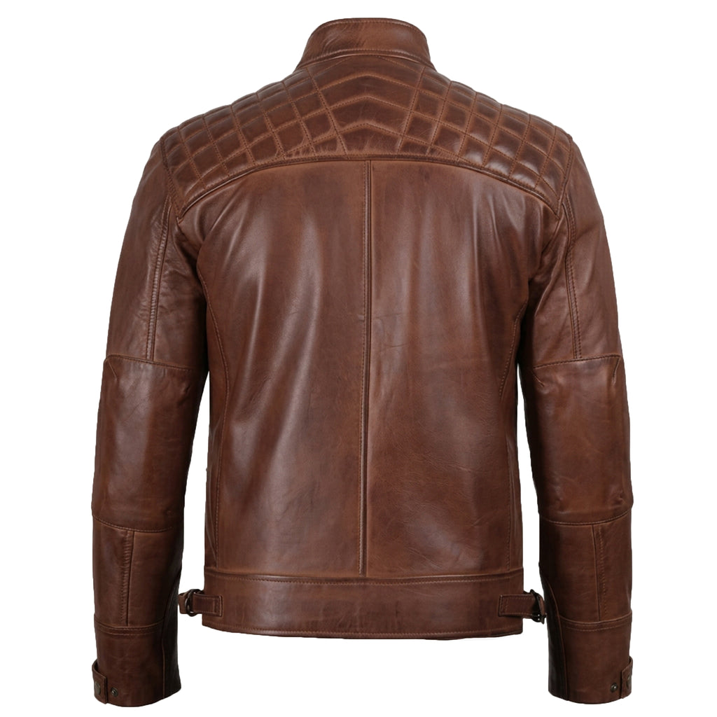 Men's Cognac Wax Leather Cafe Racer Jacket