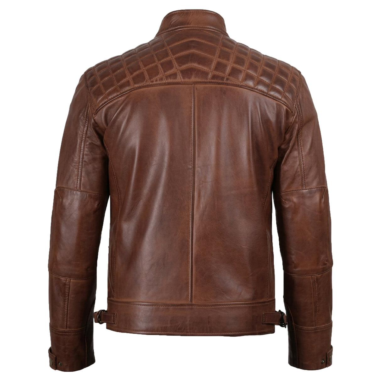 Men's Cognac Wax Leather Cafe Racer Jacket