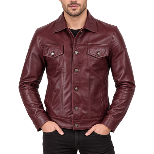 Bolvane Burgundy Leather Trucker Jacket – Men's