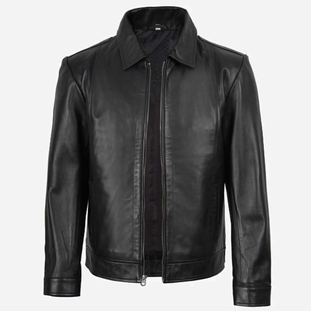 Men’s Vintage-Style Shirt Collar Leather Jacket