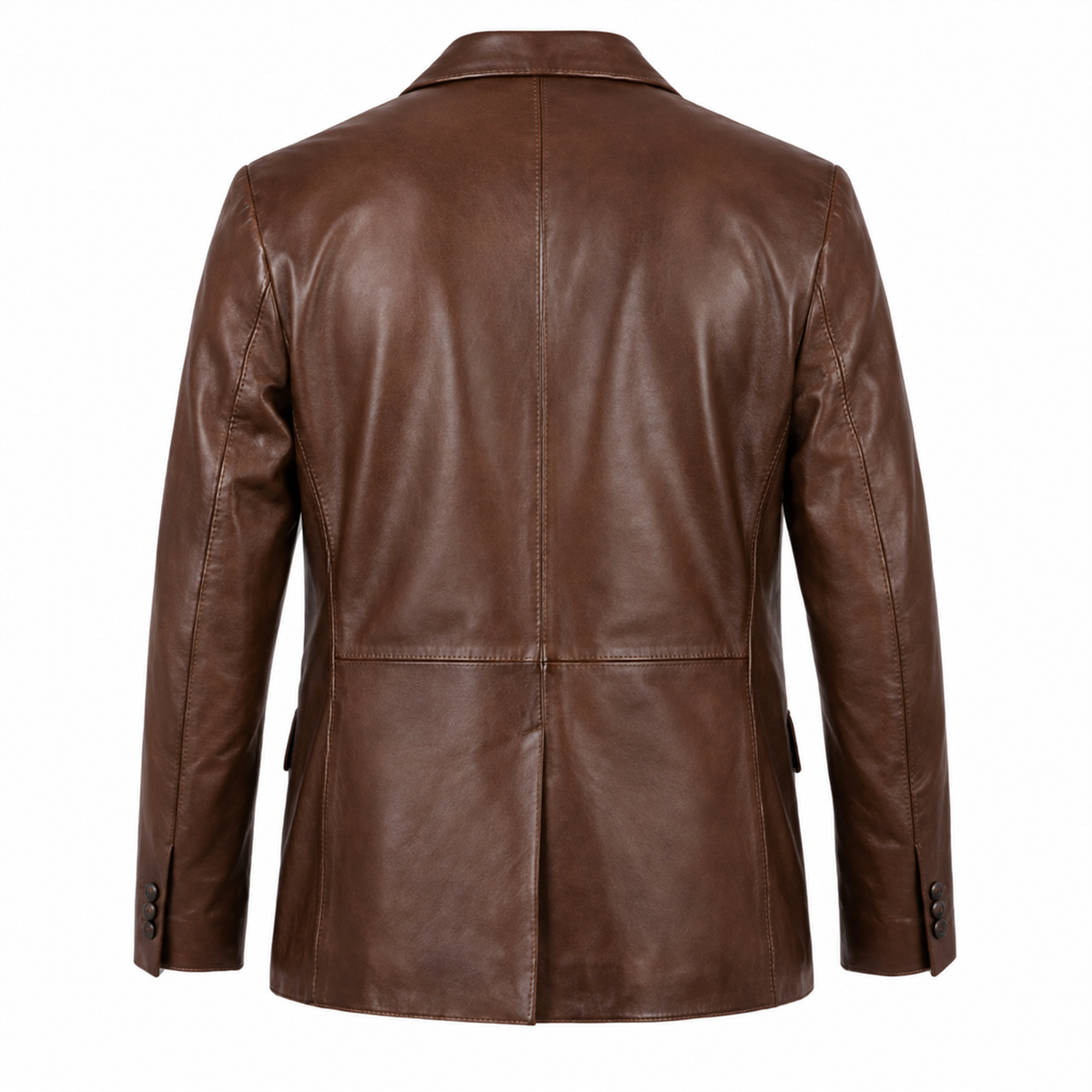 Men One-Button Leather Blazer Cognac Waxed