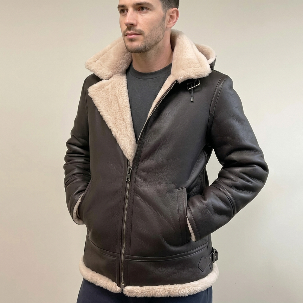 Dark Brown Shearling Leather Jacket