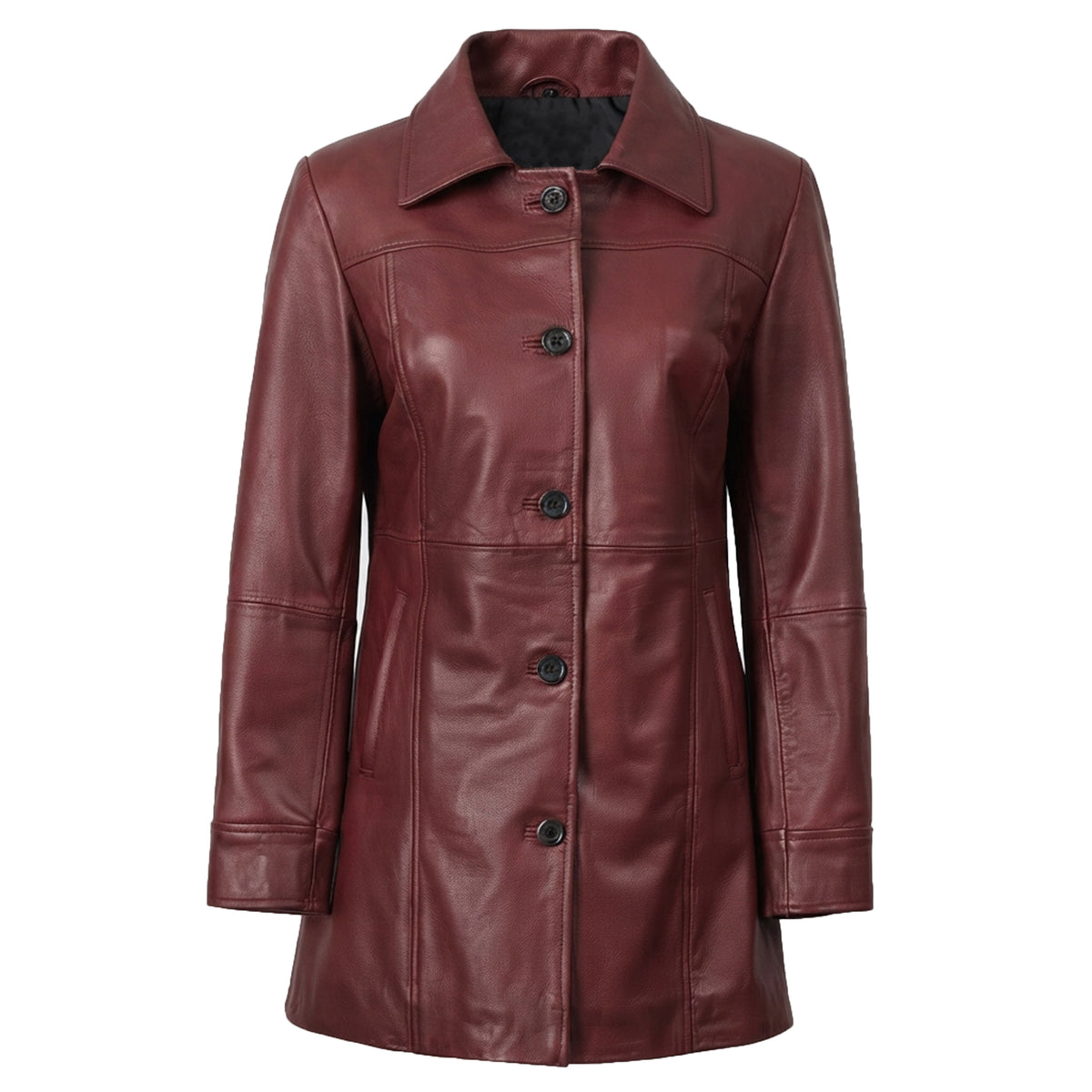 Classic Women’s Leather Car Coat Maroon Wax
