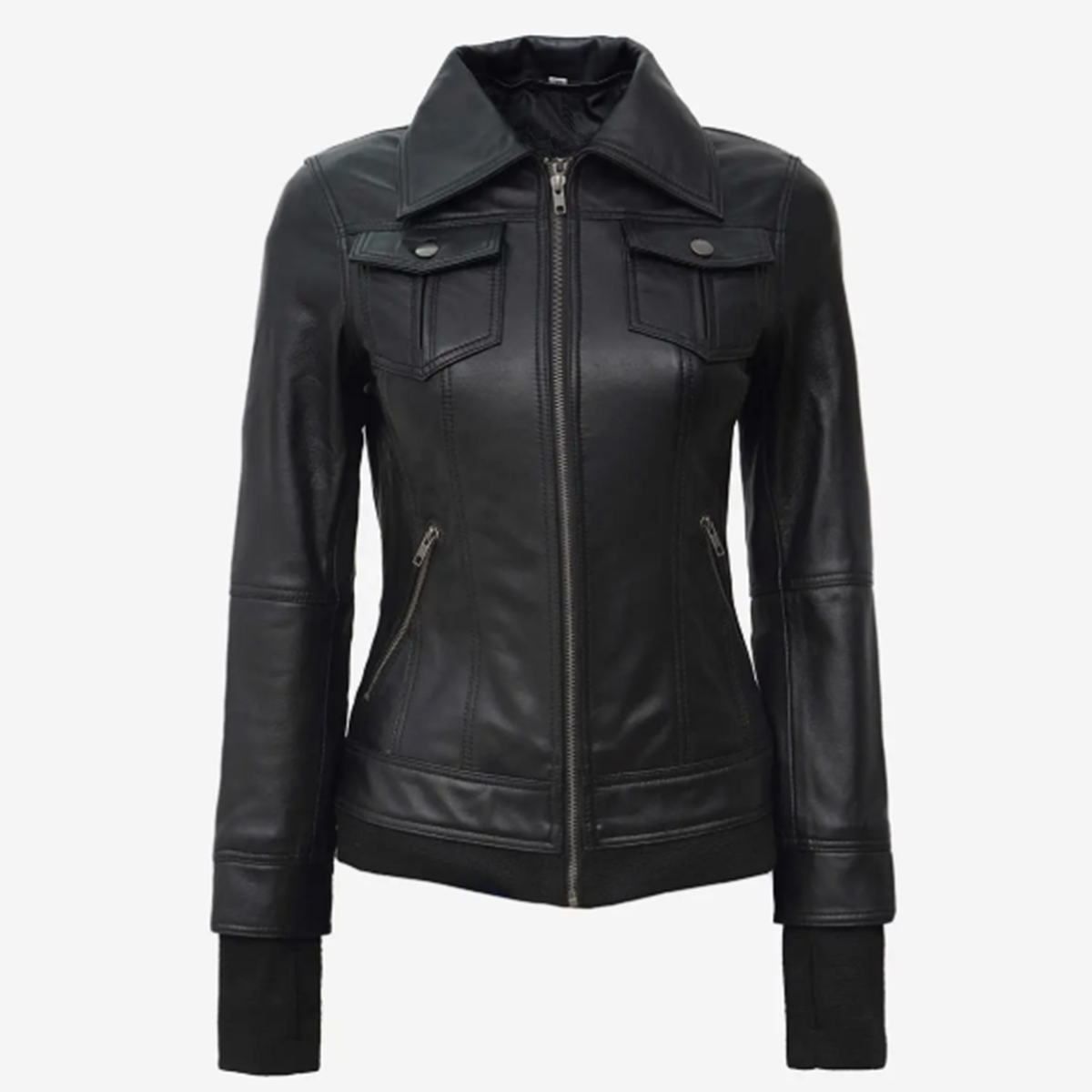Women’s Black Leather Jacket – 2-in-1 Detachable Hood