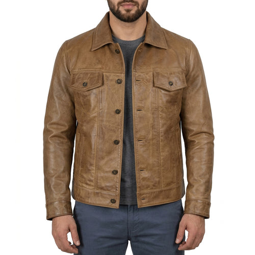 Bolvane Camel Wax Leather Trucker Jacket – Men's