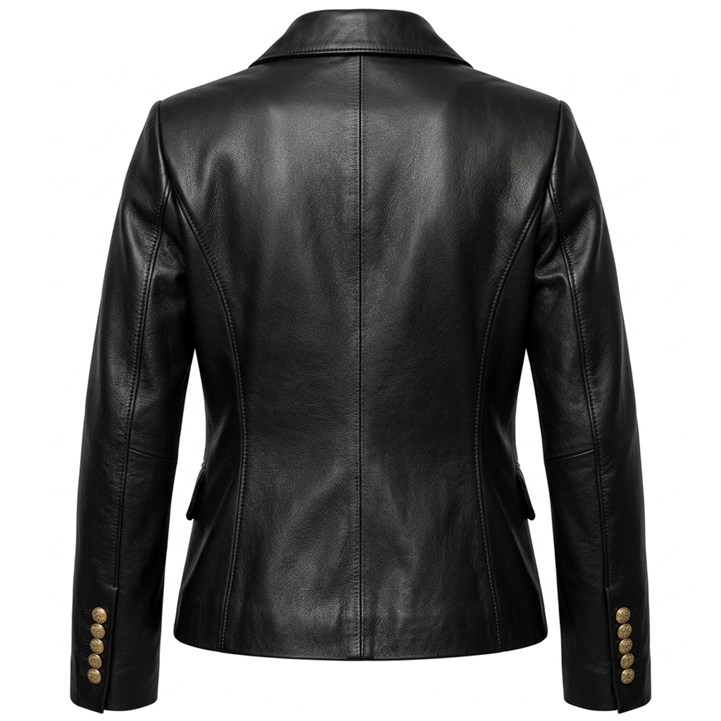Noir Gold Double-Breasted Leather Blazer