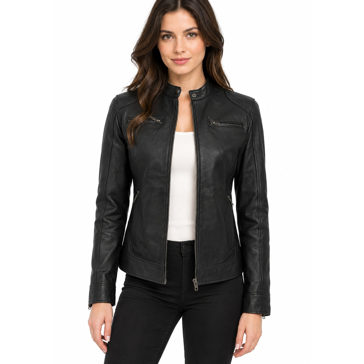 Bolvane Black Café Racer Leather Jacket – Women's