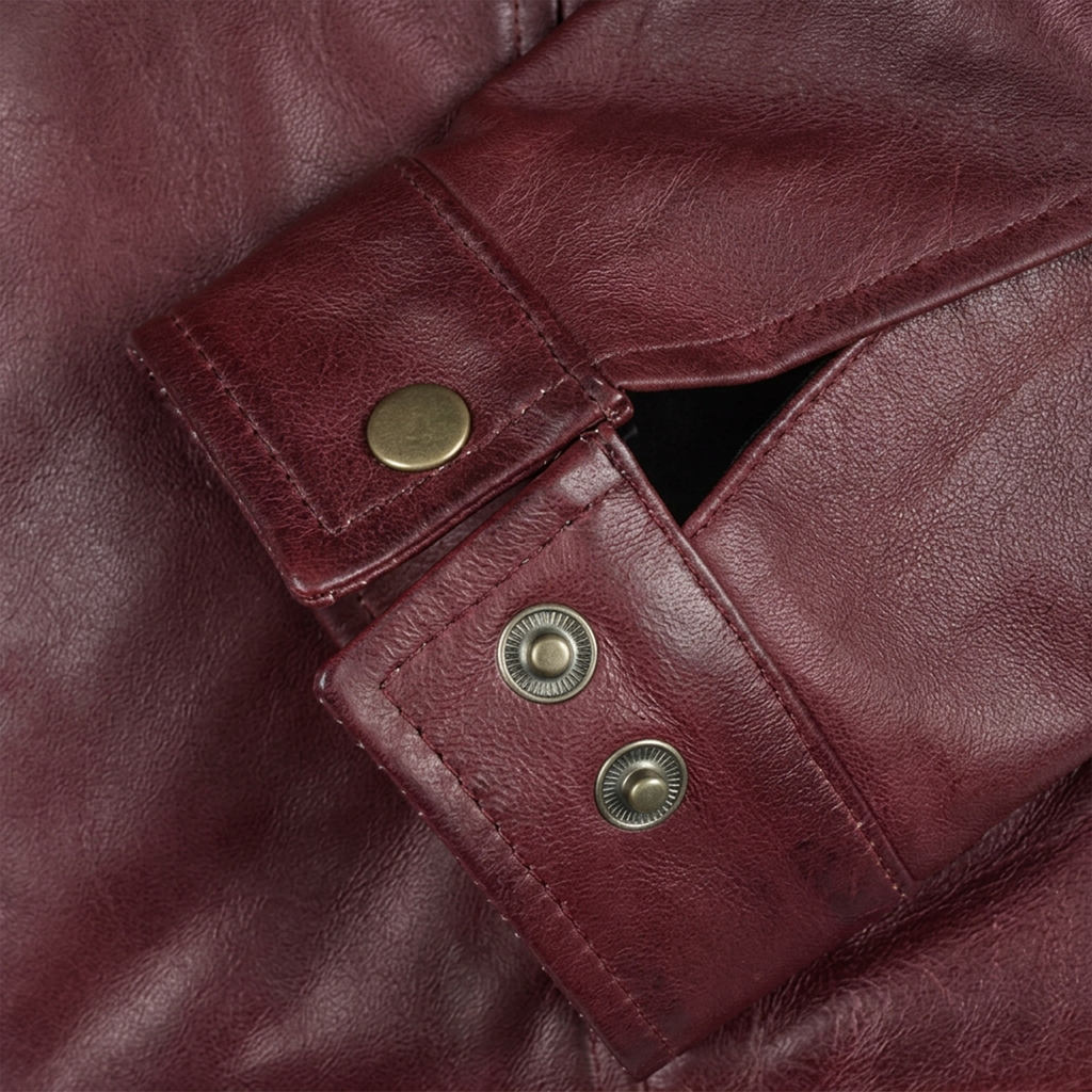 Men’s Vintage-Style Shirt Collar Leather Jacket Maroon Waxed