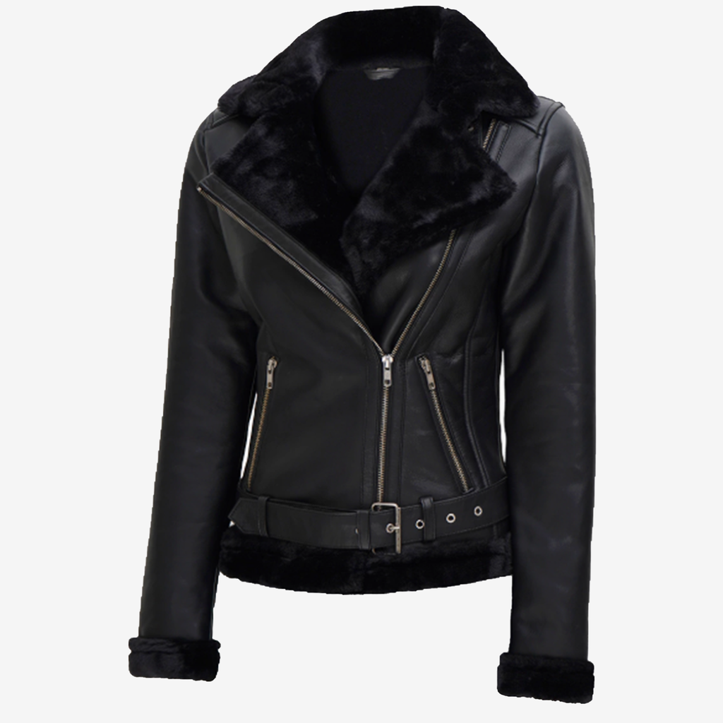 Black Luxe Shearling Biker Jacket