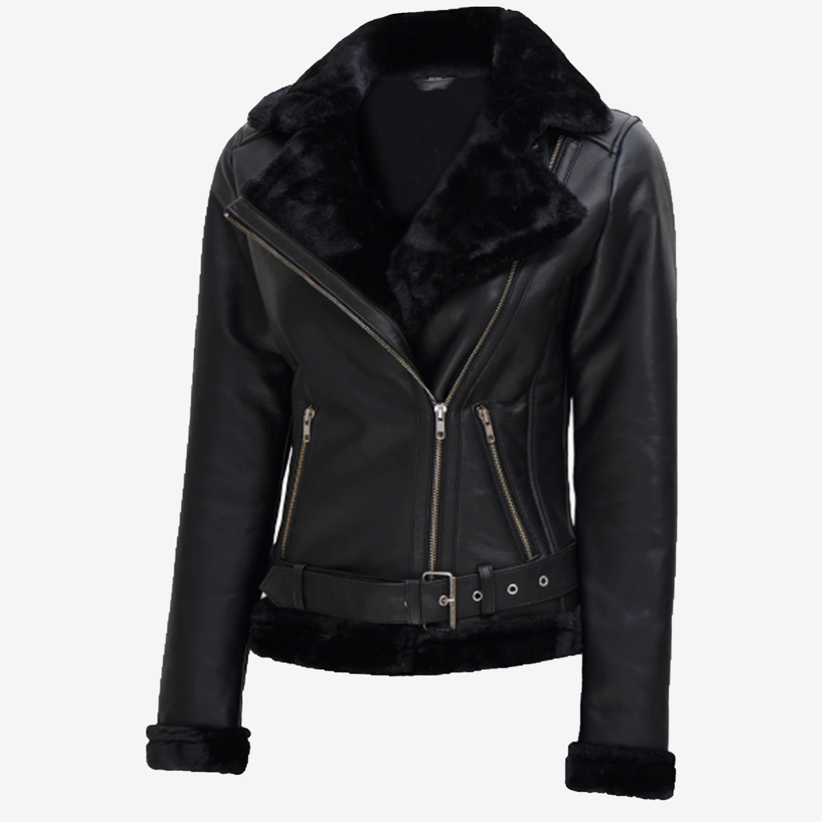 Black Luxe Shearling Biker Jacket