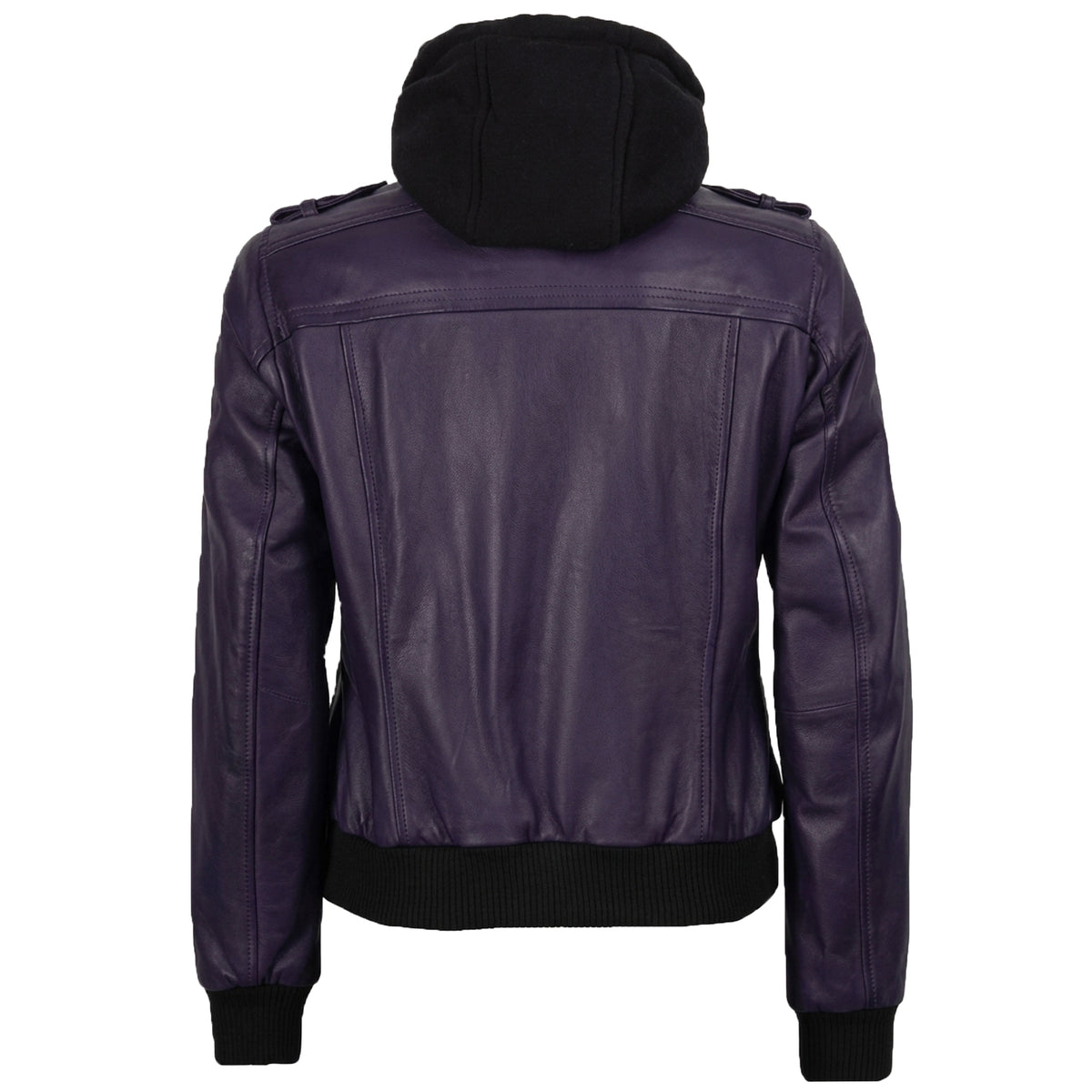 Women’s Bomber – Detachable Hood Purple Wax Leather Jacket