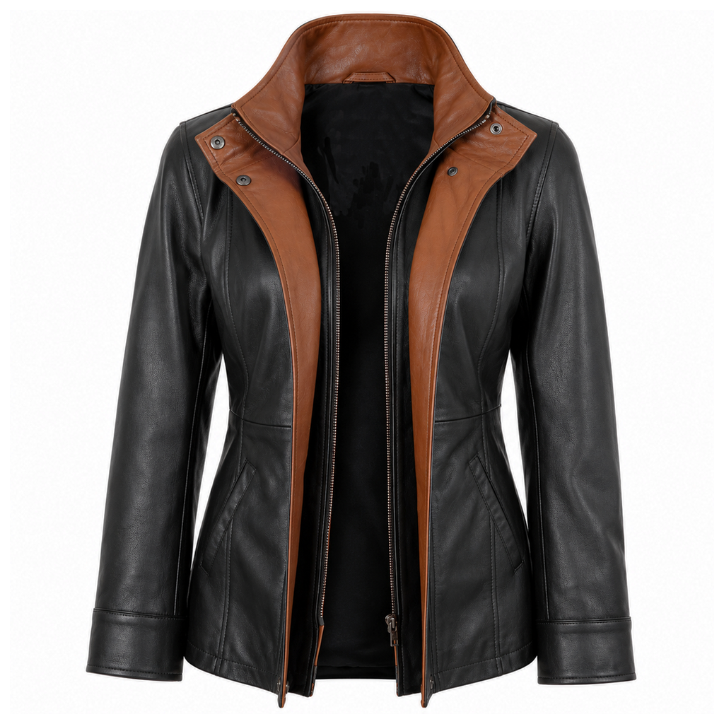 Women's Double Collar Leather Car Coat
