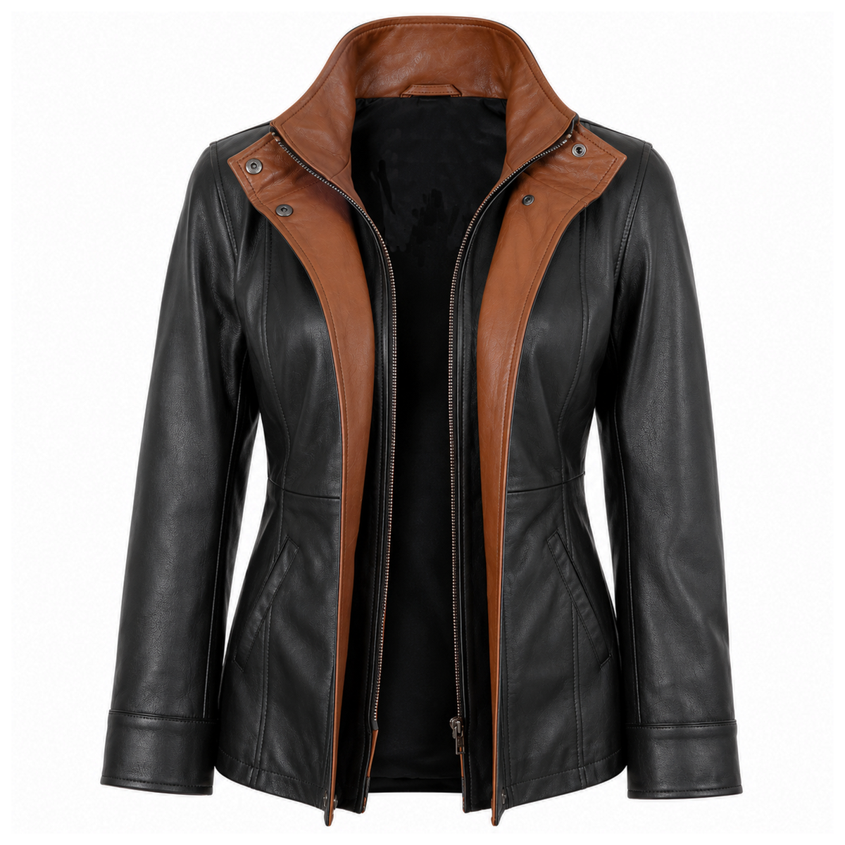 Women's Double Collar Leather Car Coat