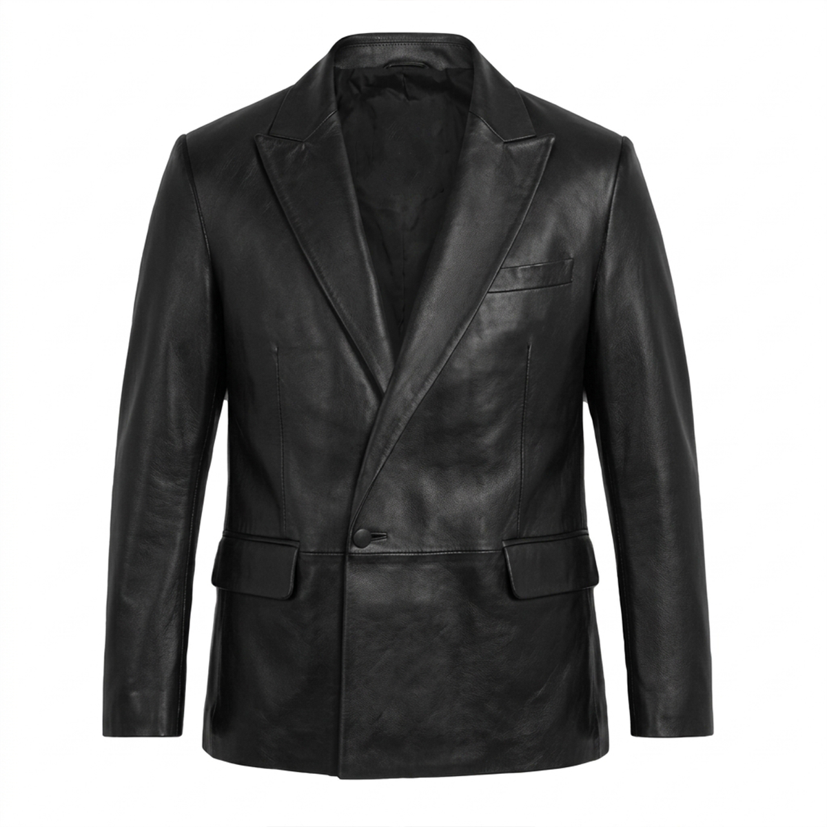 Men Black One-Button Leather Blazer