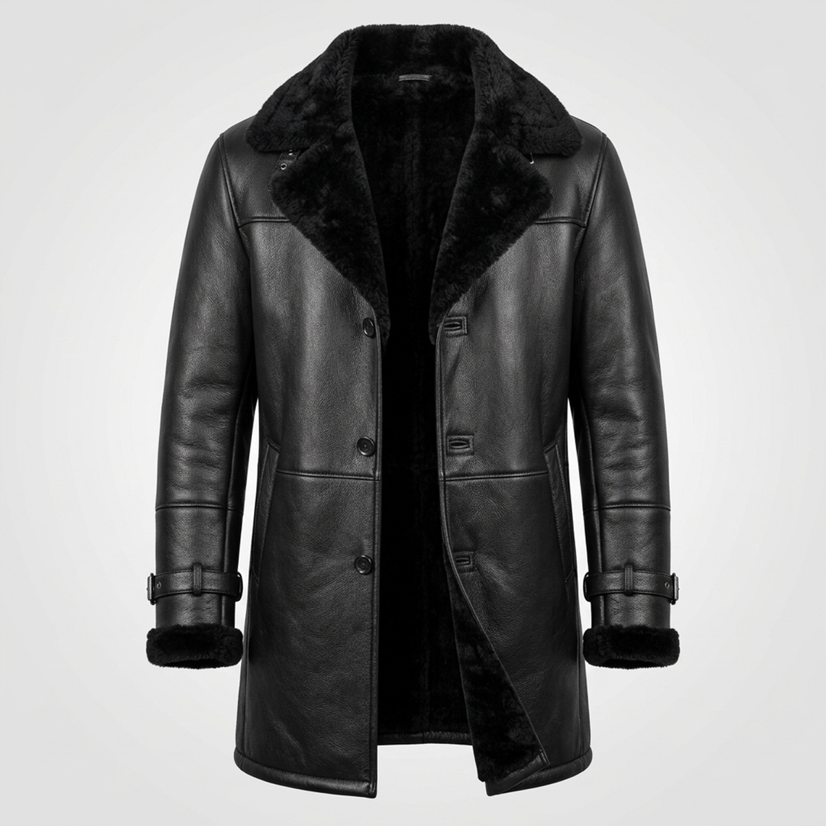 Men’s Black Lambskin Shearling Trench Coat