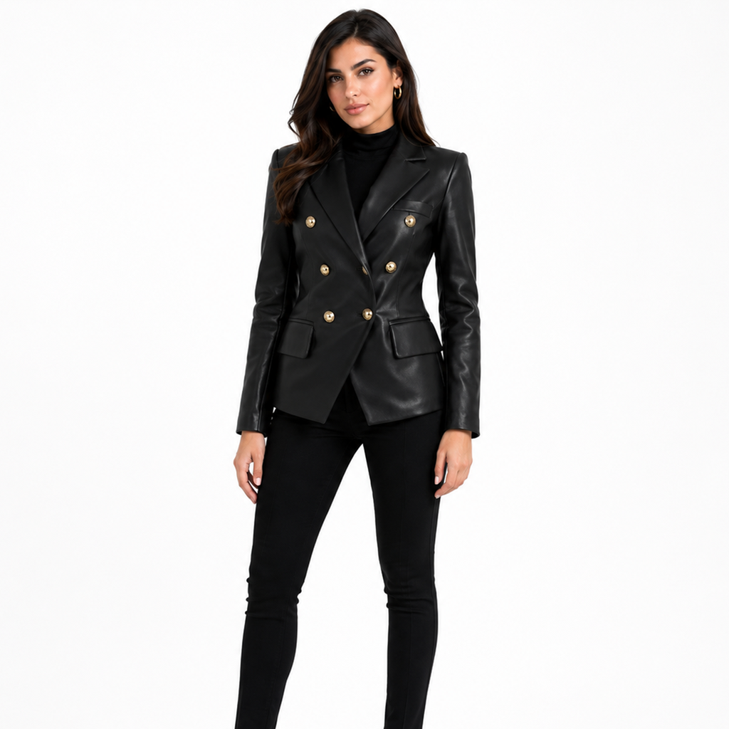 Noir Gold Double-Breasted Leather Blazer