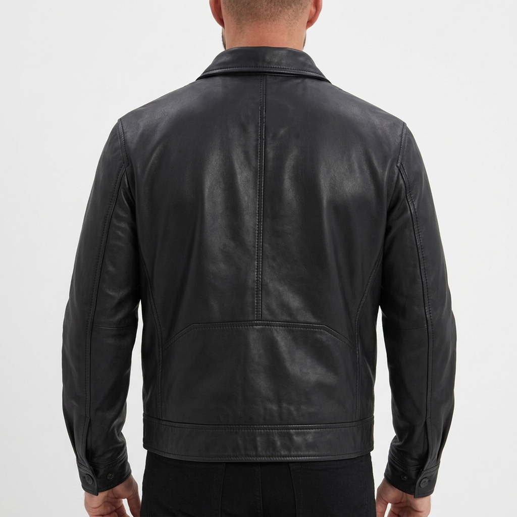 Men's Black Leather Shirt Jacket