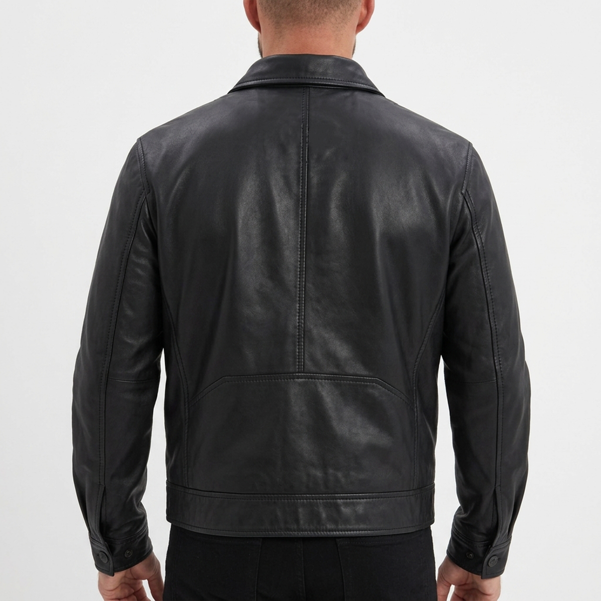 Men's Black Leather Shirt Jacket