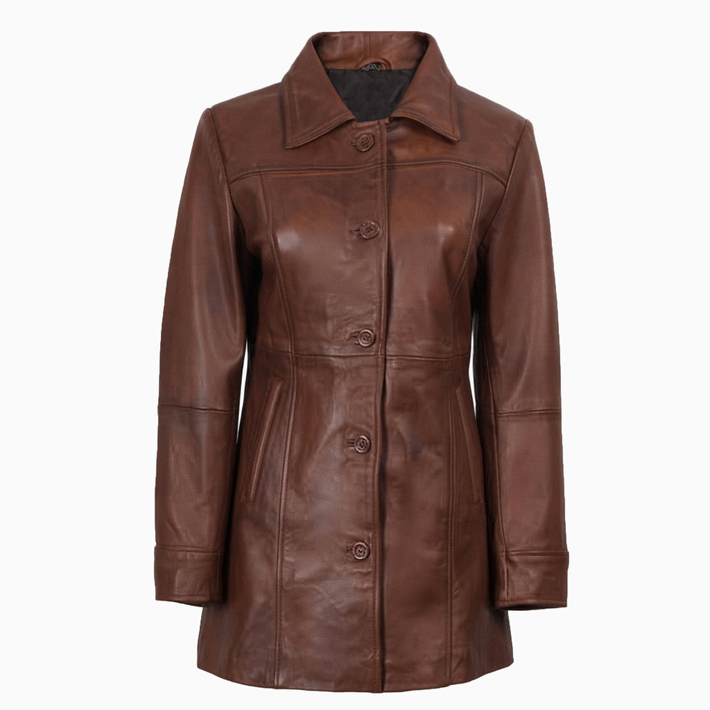 Classic Women’s Leather Car Coat Cognac Wax