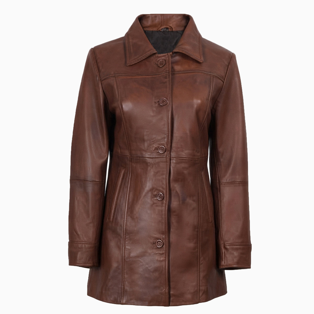 Classic Women’s Leather Car Coat Cognac Wax