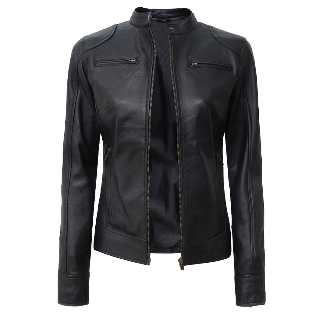 Bolvane Black Café Racer Leather Jacket – Women's