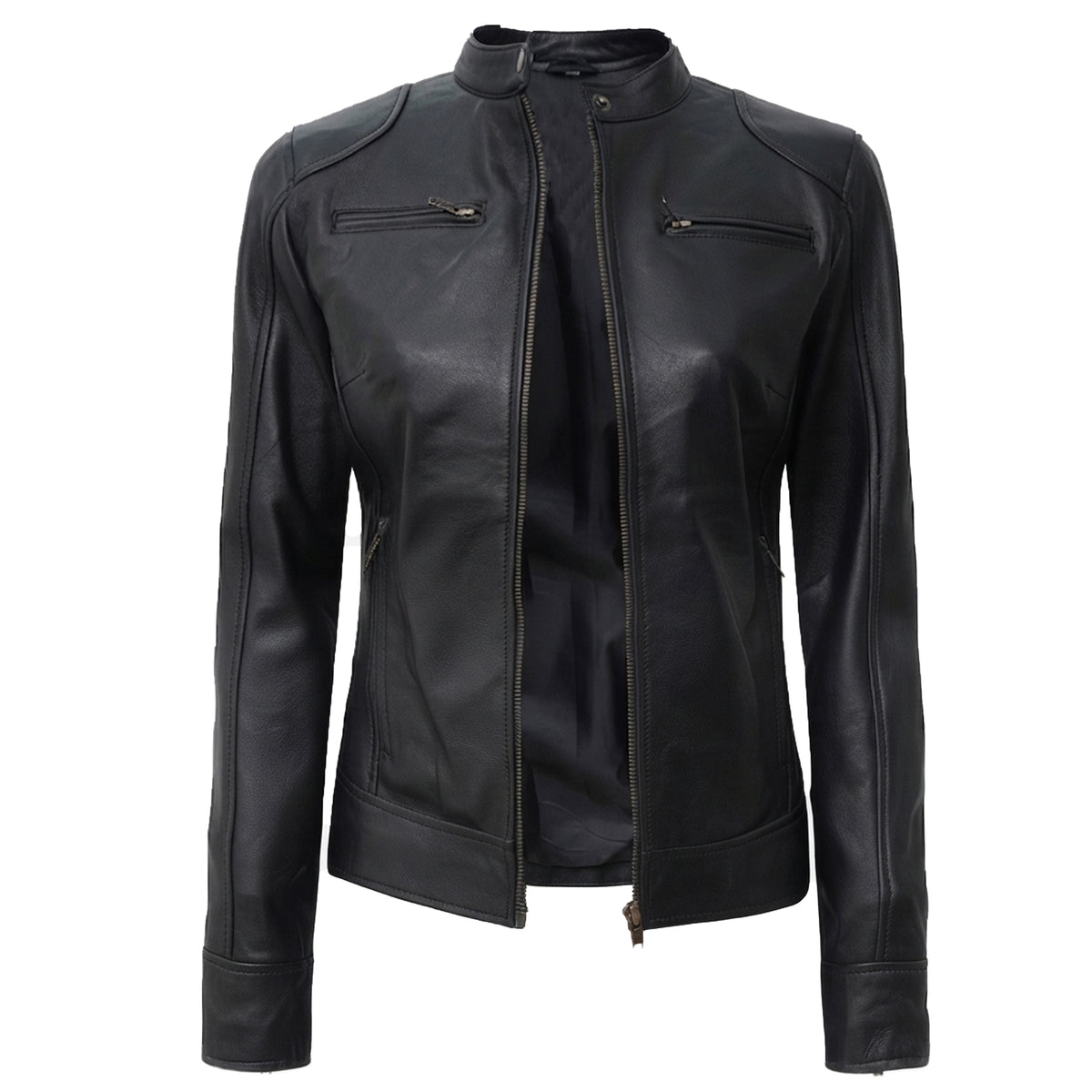 Bolvane Black Café Racer Leather Jacket – Women's