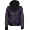 Women’s Bomber – Detachable Hood Purple Wax Leather Jacket