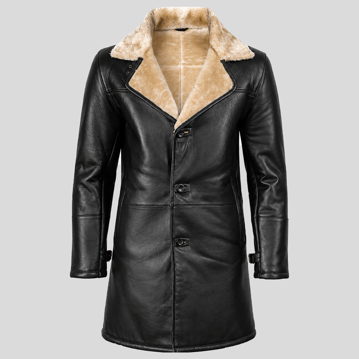 Men’s Black Lambskin Beige Shearling Trench Coat