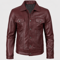 Bolvane Burgundy Leather Trucker Jacket – Men's