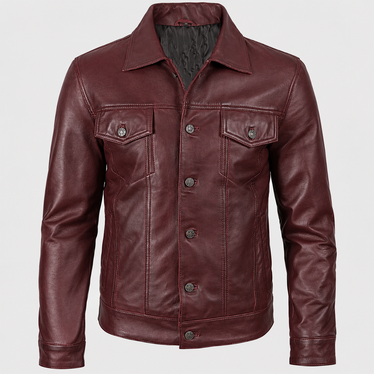 Bolvane Burgundy Leather Trucker Jacket – Men's