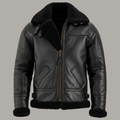 Men's Black Leather Shearling Aviator Jacket