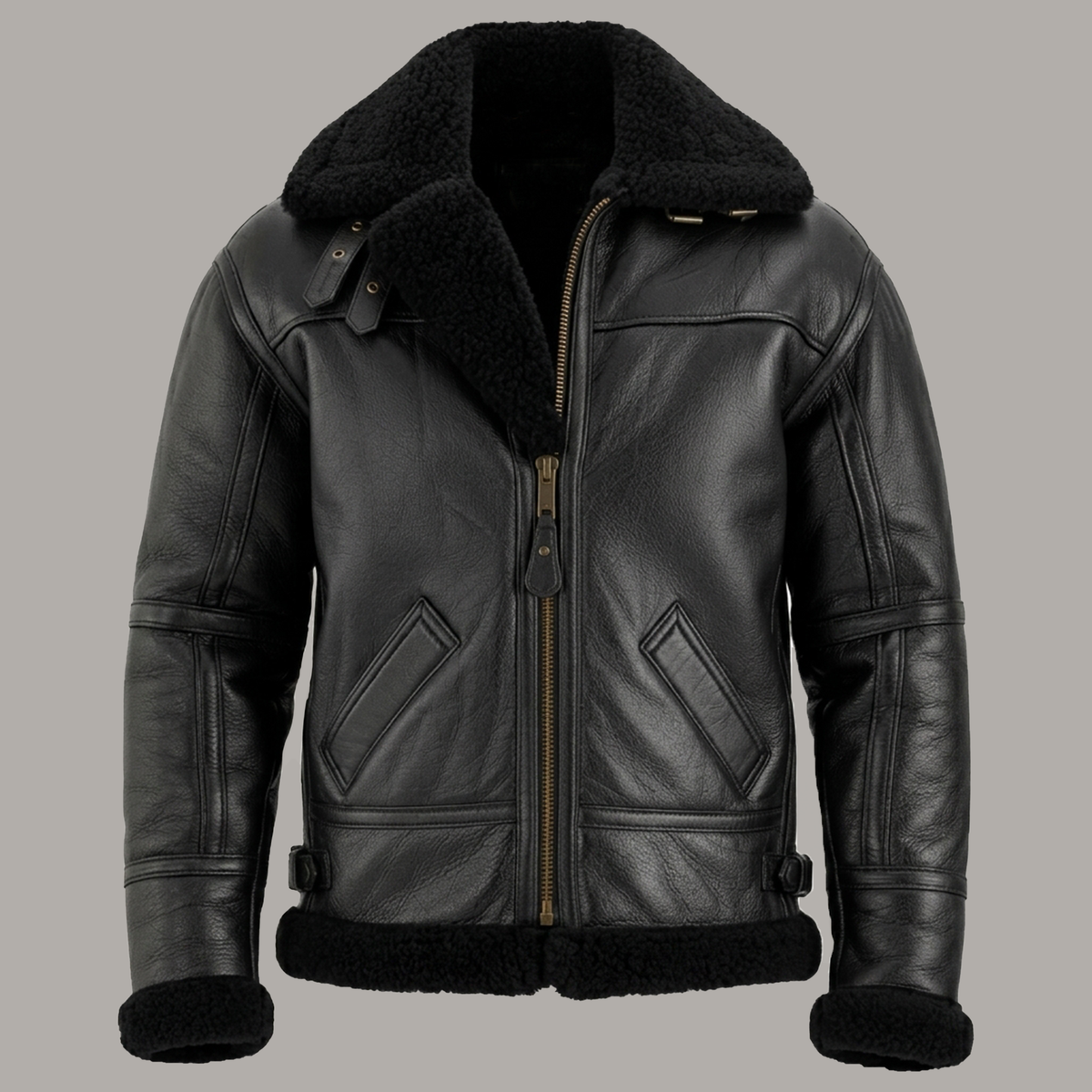 Men's Black Leather Shearling Aviator Jacket
